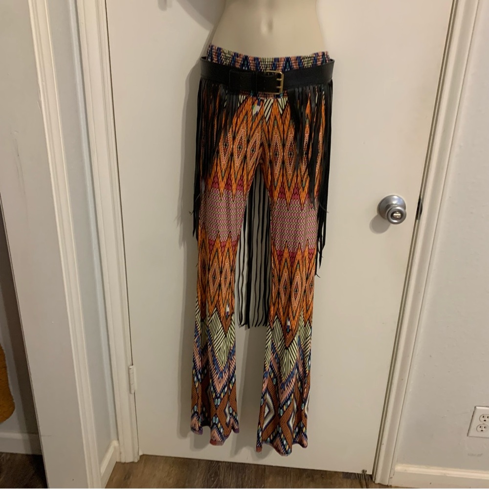 Flared Hippie Printed Boot-Cut Bell Bottom Pants Orange Pink green yellow Small
